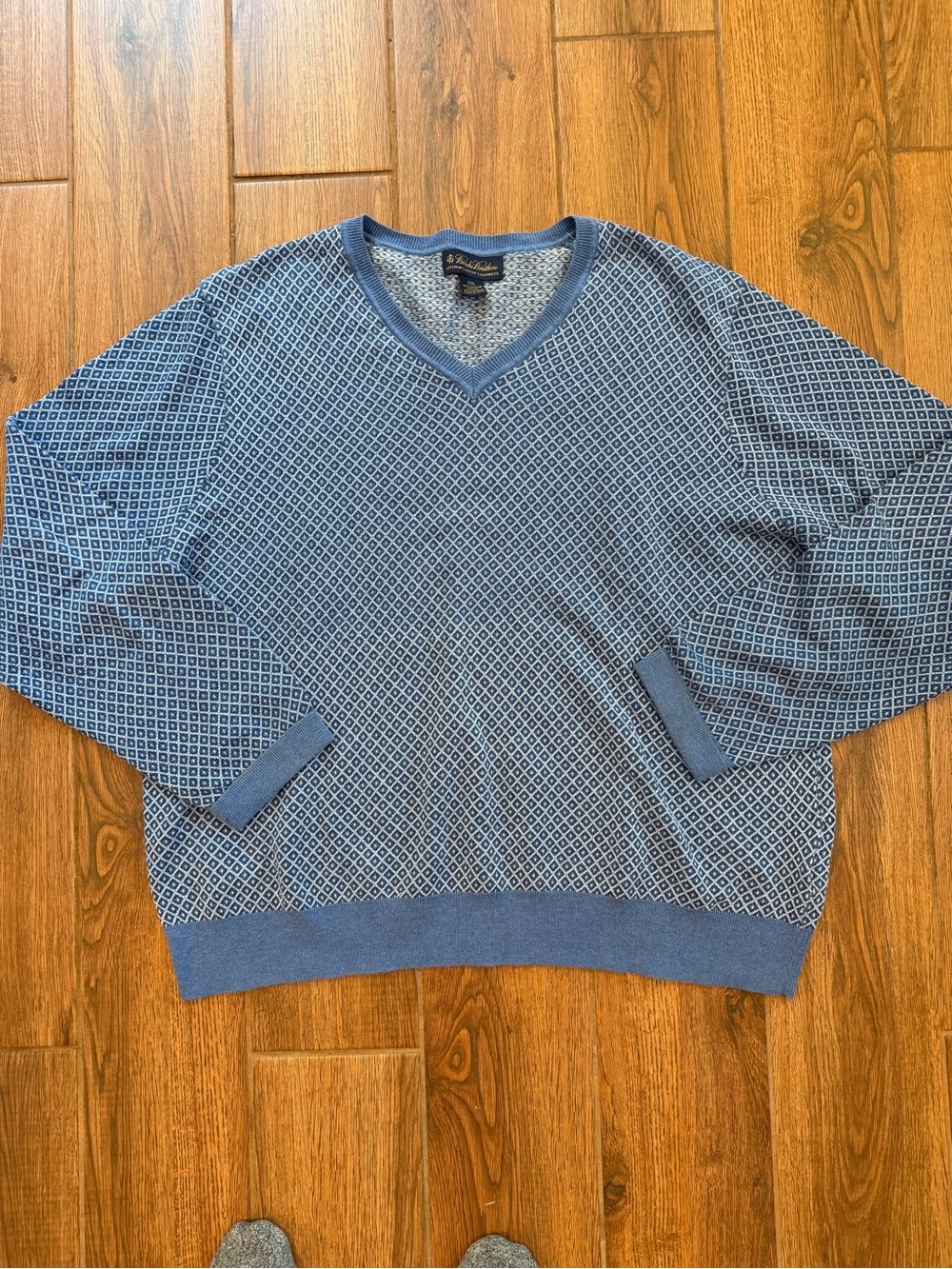 Brooks Brothers Blue Diamond-Pattern V-Neck cashmere blend Sweater / men’s xxl